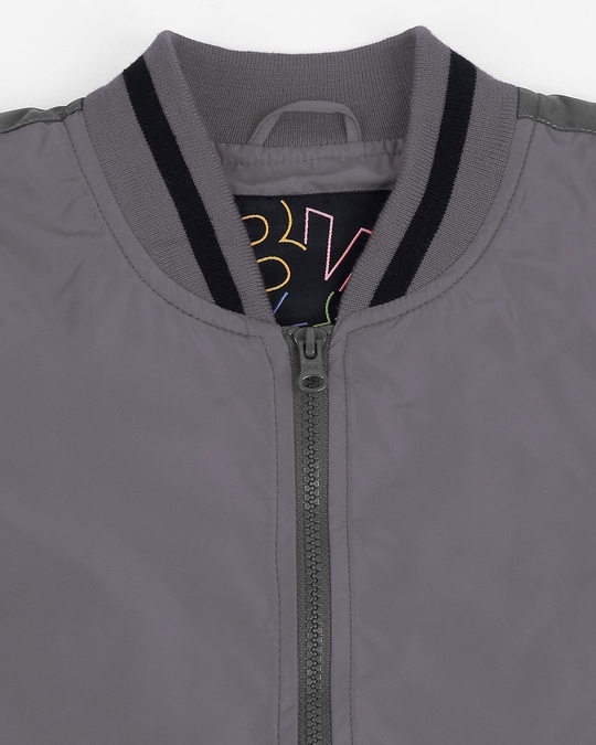 Shop Grey Stylised Shoulder Stripe Bomber Jacket