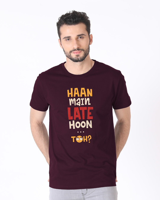 Buy Haan Main Late Hoon Burgundy Printed Half Sleeve T