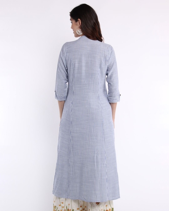 Buy Half Full Half Empty Blue and White Striped Kurta for Women Blue Online at Bewakoof