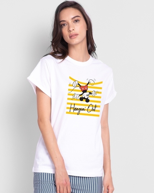 Shop Women's White Hanging Mickey Boyfriend T-shirt-Front