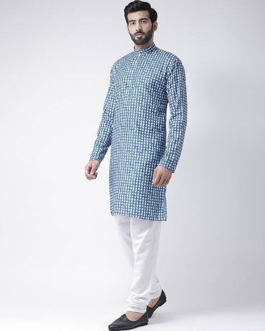 Shop Men's Blue Checkered Kurta-Design