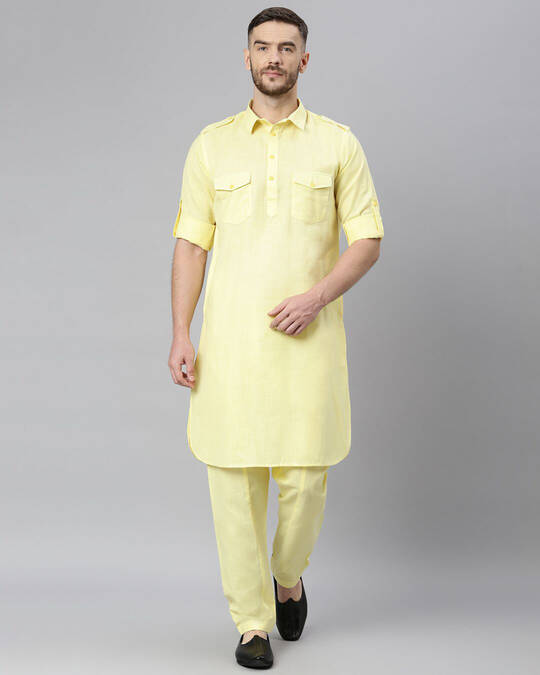 Shop Yellow Pathani Set-Front