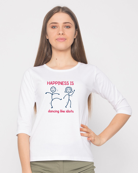 Shop Happiness Is Dancing Round Neck 3/4th Sleeve T-Shirt-Front