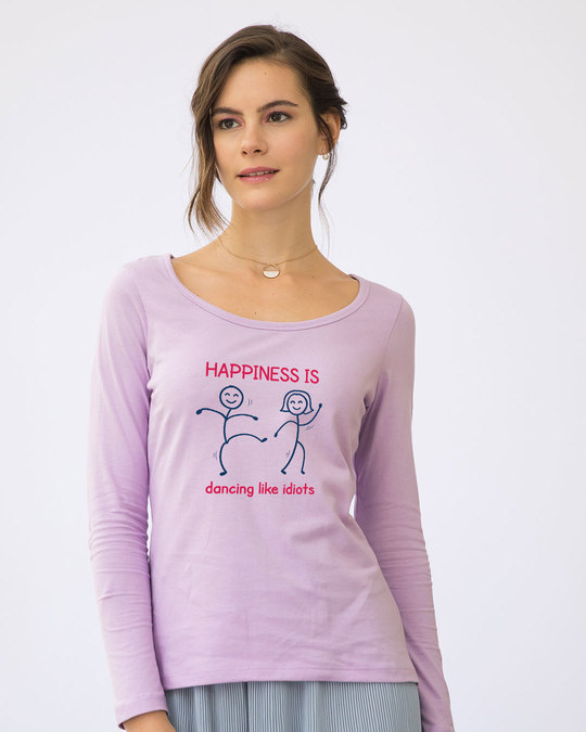 Shop Happiness Is Dancing Scoop Neck Full Sleeve T-Shirt-Front