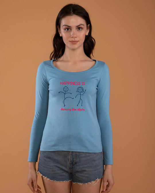 Shop Happiness Is Dancing Scoop Neck Full Sleeve T-Shirt-Back