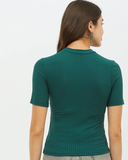 Shop Women High Neck Short Sleeves Striped Top-Design