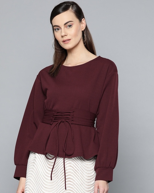 Shop Women's Round Neck Full Sleeve Solid Top-Front