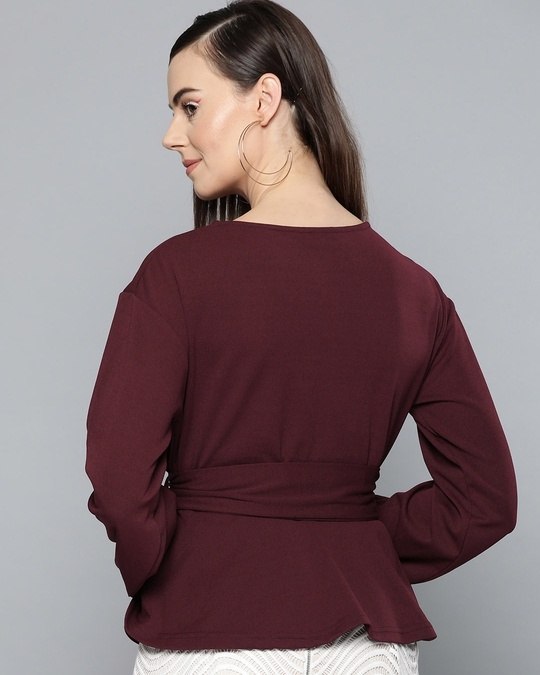 Shop Women's Round Neck Full Sleeve Solid Top-Back