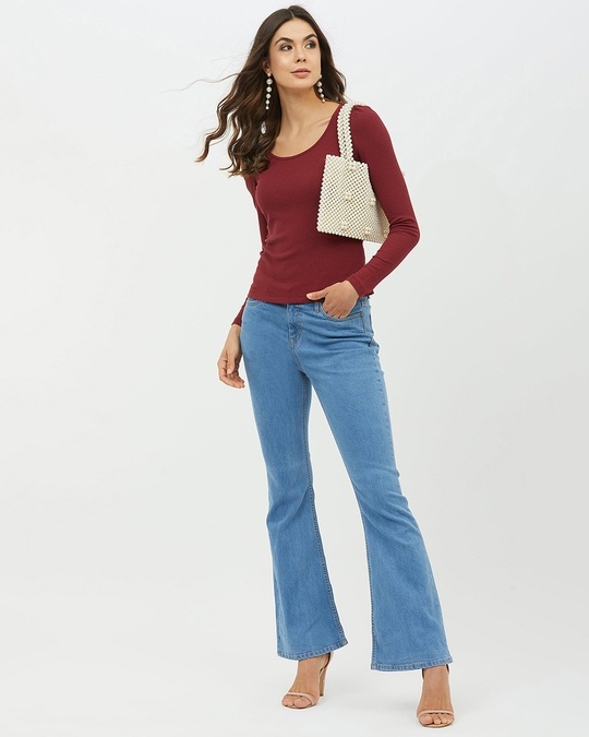 Shop Women Round Neck Full Sleeve Solid Top