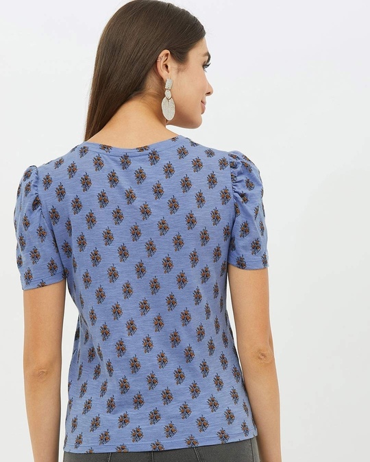 Shop Women Round Neck Short Sleeves Printed T Shirt-Back