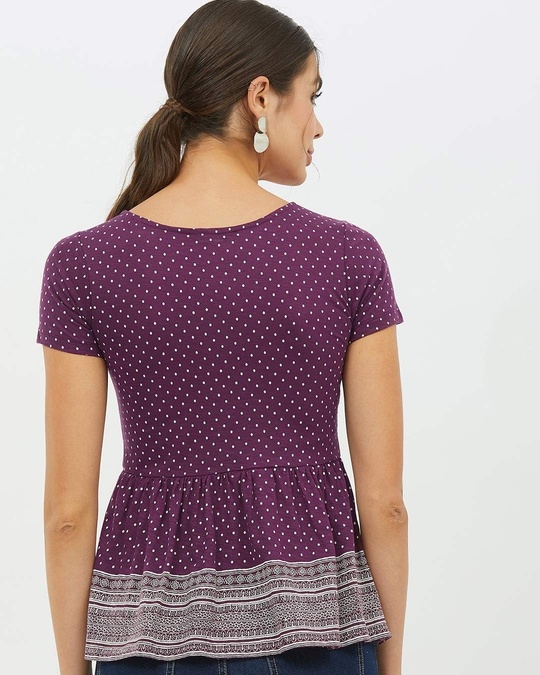Shop Women Round Neck Short Sleeves Printed T Shirt-Back