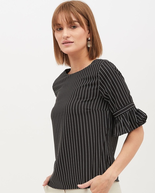 Shop Women's Round Neck Short Sleeves Striped Top-Design
