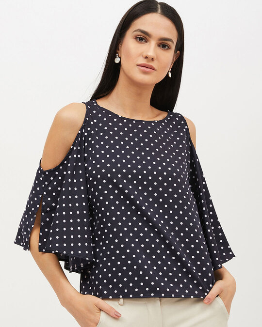 Shop Women Round Neck Three Quarter Sleeves Printed Top-Front