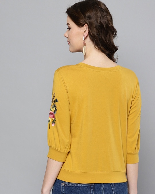 Shop Women's Round Neck Three Quarter Sleeves Solid T Shirt-Full