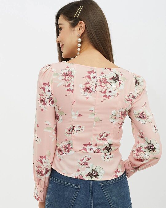 Shop Women's Square Neck Full Sleeve Printed Top-Back