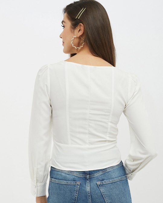 Shop Women's Square Neck Full Sleeve Solid Top-Back