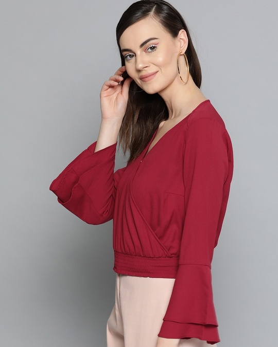 Shop Women's V Neck Full Sleeve Solid Top-Full