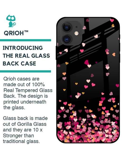 Shop Heart Rain Fall Printed Premium Glass Cover for iPhone 12 (Shock Proof, Lightweight)-Back