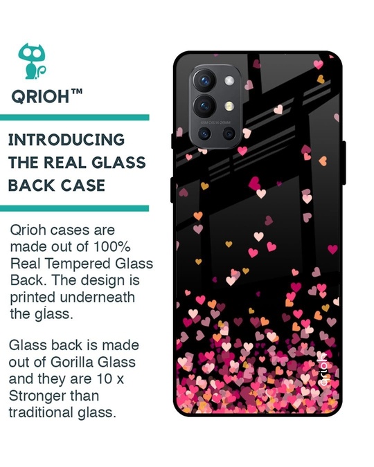 Shop Heart Rain Fall Printed Premium Glass Cover for OnePlus 9R (Shock Proof, Lightweight)-Back