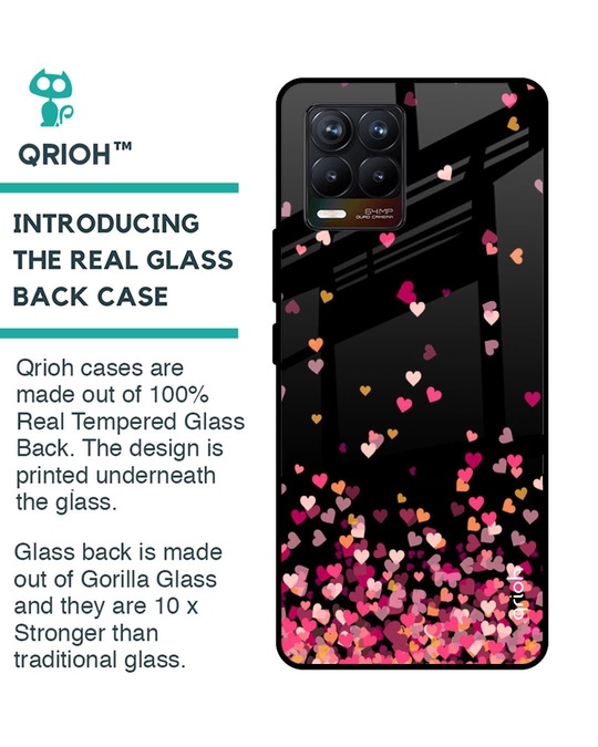 Shop Heart Rain Fall Printed Premium Glass Cover for Realme 8 (Shock Proof, Lightweight)-Back