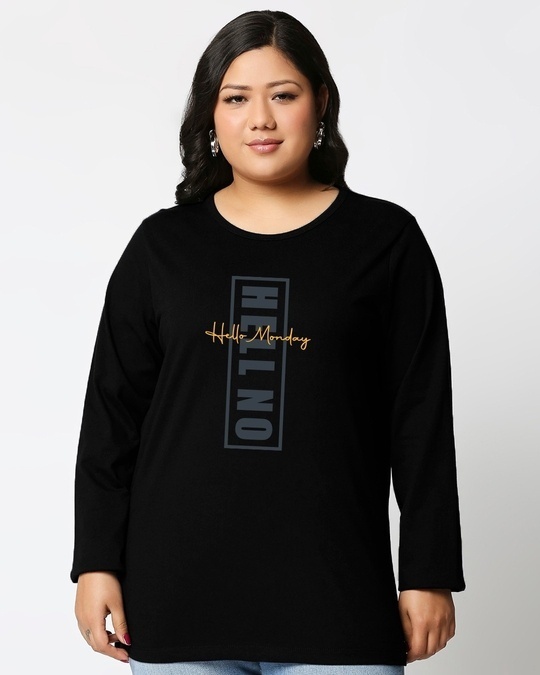 Shop Women's Hell No Monday Full Sleeves T-shirt Plus Size-Front