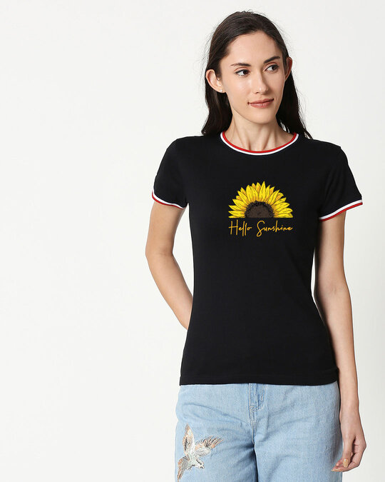 Shop Hello Sunshine Crewneck Varsity Rib H/S T-Shirt Multicolors-Front