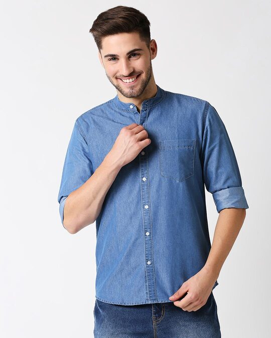 Blue faded denim casual shirt 