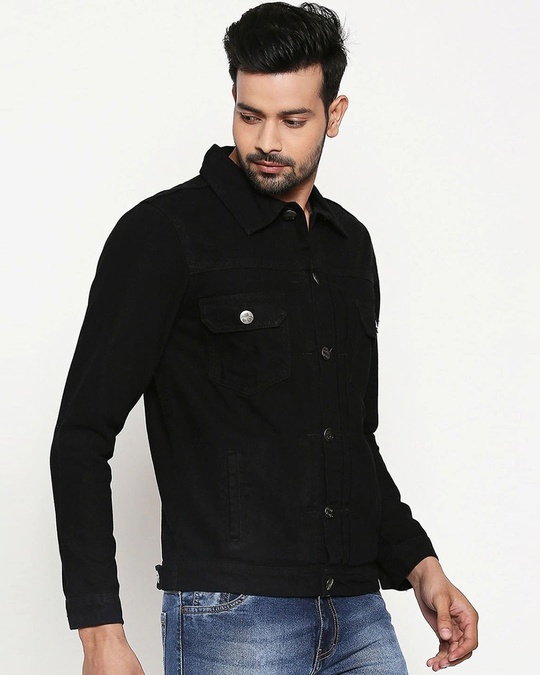 Solid Denim Jacket for Men Black Online 