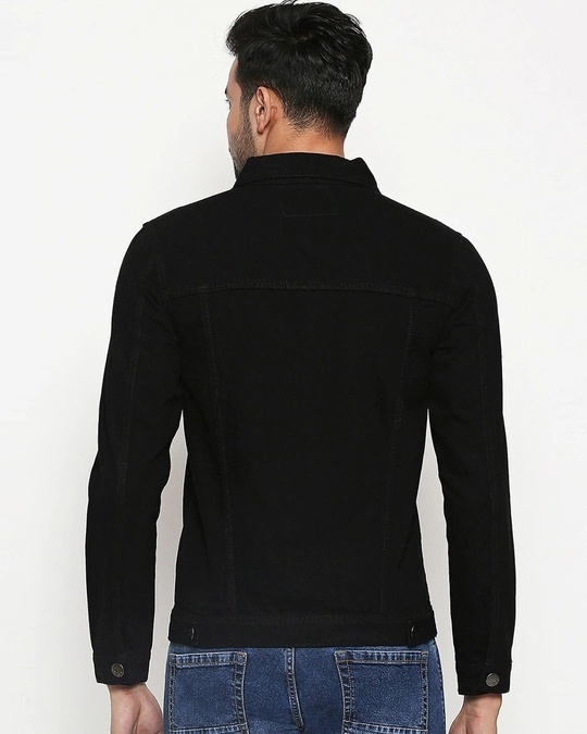 Shop Men's Black Solid Denim Jacket-Full