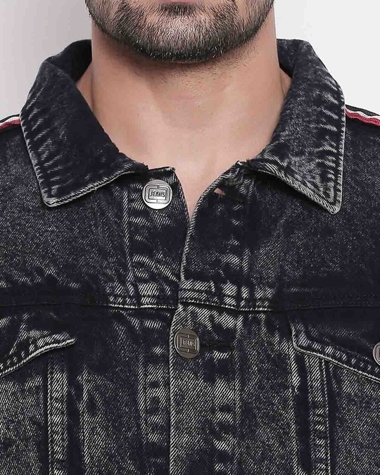 Shop Men's Black Solid Denim Jacket