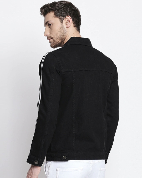 Shop Men's Black Solid Denim Jacket-Full