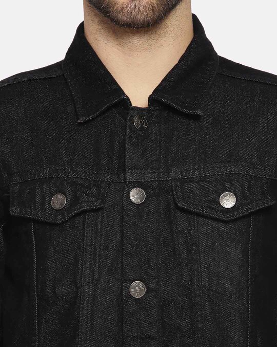 Shop Men's Black Solid Denim Jacket