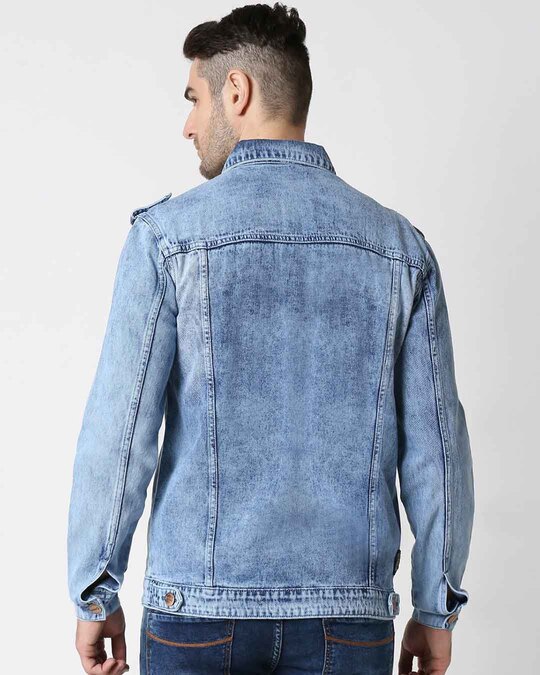 Buy Men's Blue Solid Ripped Denim Jacket Online at Bewakoof