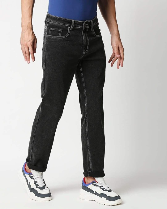 Shop Mens Black Washed Slim Fit Mid Rise Jeans With Belt Loopsmbdrhs1074-Design