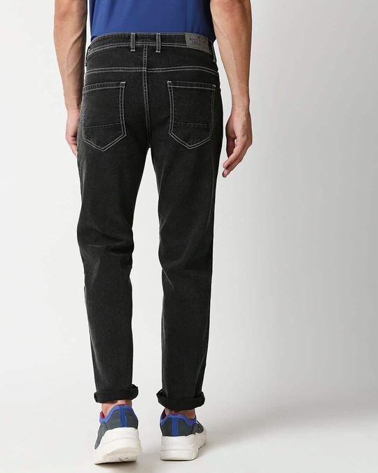 Shop Mens Black Washed Slim Fit Mid Rise Jeans With Belt Loopsmbdrhs1074-Full