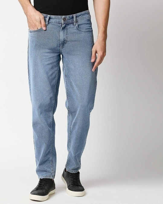 Shop Men's Blue Washed Slim Fit Mid Rise Jeans With Belt-Front