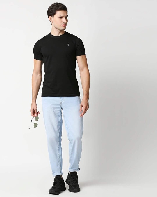 Shop Mens Blue Washed Slim Fit Mid Rise Jeans With Belt Loopsmbdrhs1027