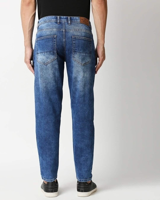 Shop Men's Blue Washed Slim Fit Mid Rise Jeans With Belt-Full