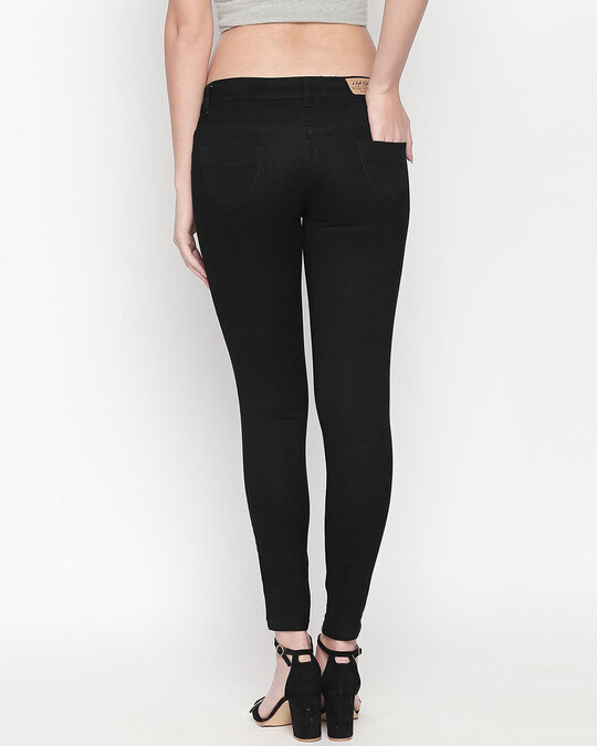 Shop Women's Black Slim Fit Mid Rise Clean Look Stretchable Jeans-Design