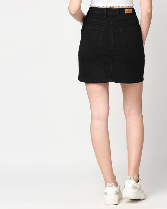 Shop Women's Black Solid A-Line Mini Denim Skirt-Back