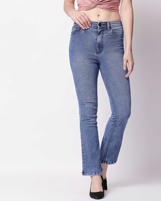 Shop Women's Blue Bootcut High Rise Clean Look Stretchable Jeans-Front