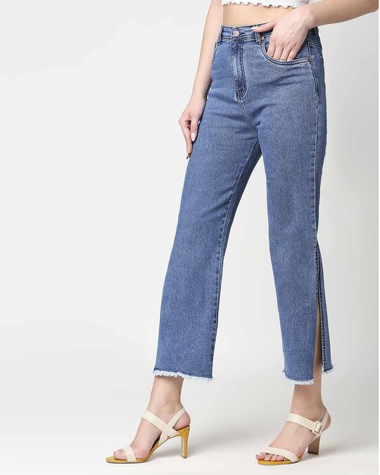 Shop Women's Blue Relaxed Fit High Rise Light Fade Jeans-Back