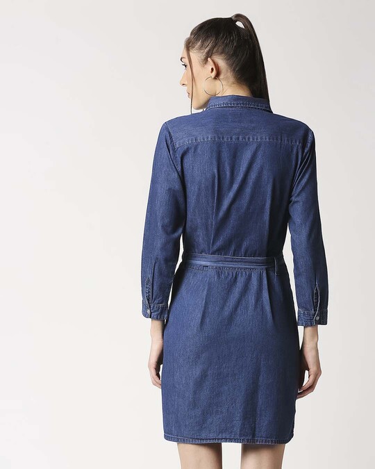 Shop Women's Blue Solid Shirt Dress-Design