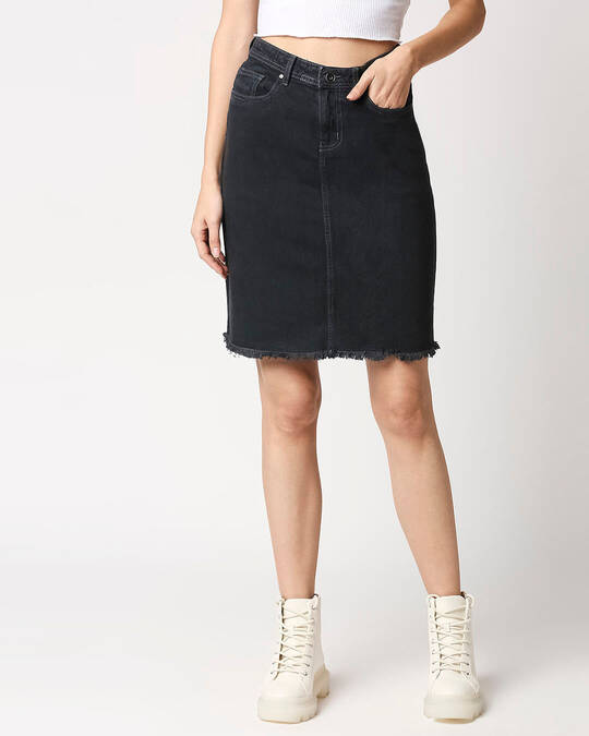 Shop Women's Charcoal Black Washed A-Line Mini Denim Skirt-Front