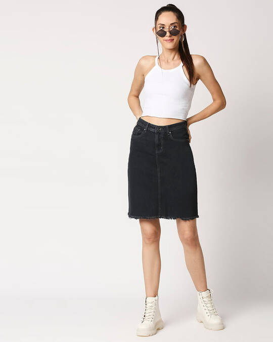 Shop Women's Charcoal Black Washed A-Line Mini Denim Skirt