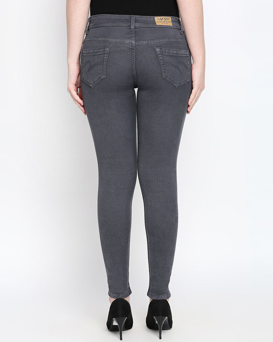 Shop Women's Grey Slim Fit Mid Rise Clean Look Stretchable Jeans-Design