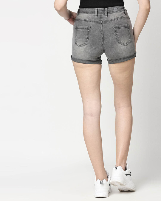 Shop Women's Grey Washed Slim Fit Denim Shorts-Design