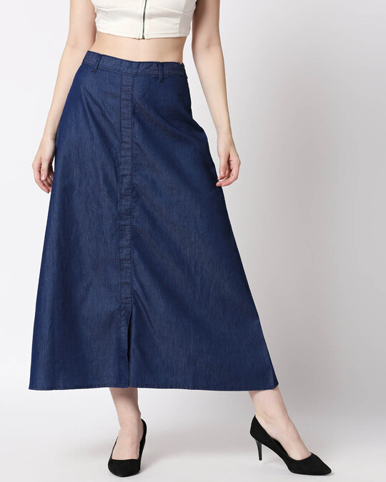 Shop Women's Blue Washed A Line High Waist Skirt-Back