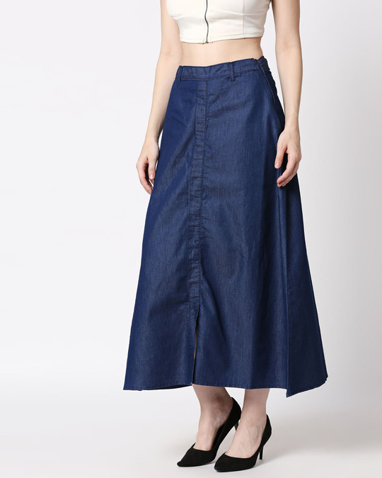 Shop Women's Blue Washed A Line High Waist Skirt-Design