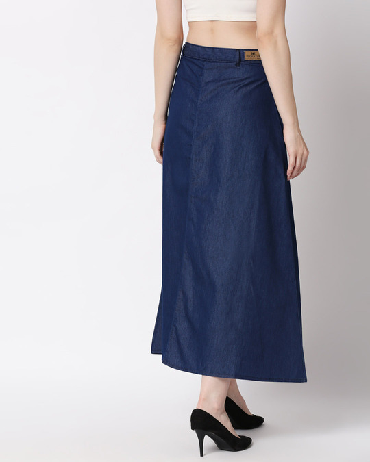 Shop Women's Blue Washed A Line High Waist Skirt-Full
